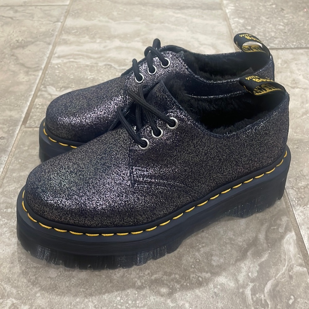 Dr Martens Women’s  1461 Faux Fur-lined Metallic Leather Platform‎ Shoes Size 6